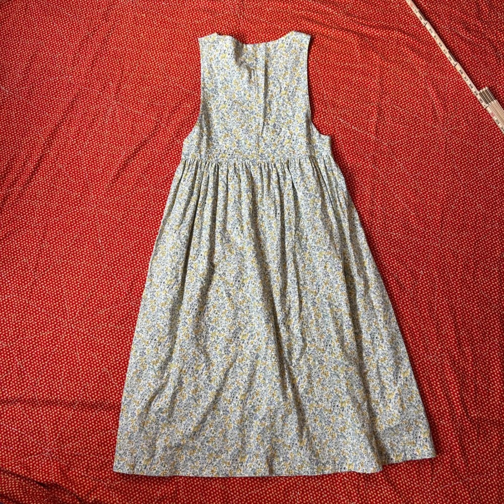 Vintage 70s Floral Sleeveless Babydoll Midi Dress Blue Yellow Ditsy Print - Picture 2 of 5